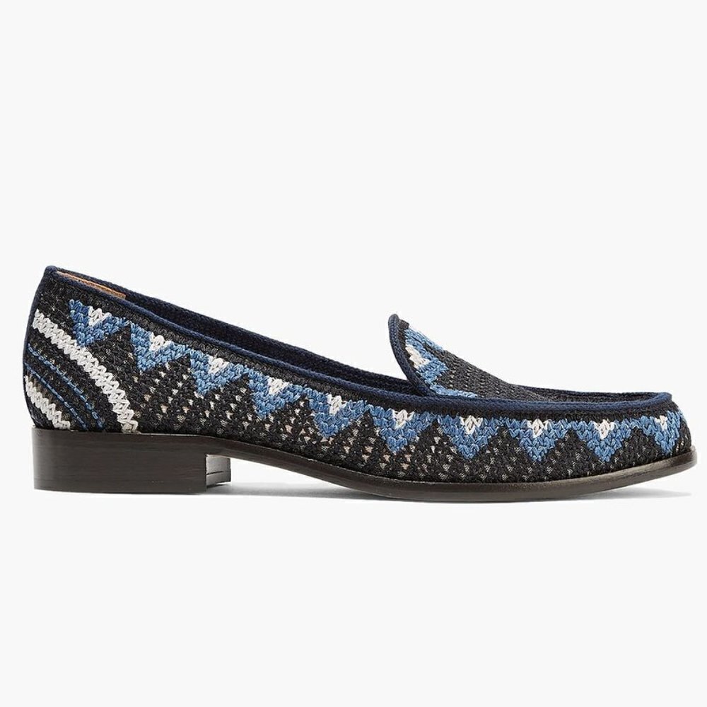 SALE Tabitha Simmons Blakie Sol Blue-Multi Crocheted Slip On Loafers Women's 7.5